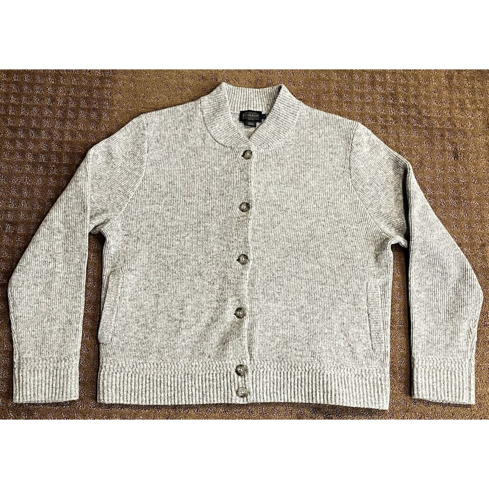 Pendleton Sweater Women’s Size L 100% Lambs Wool Button Front Cardigan Knit Gray